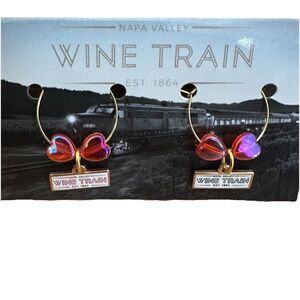 Napa Valley Wine Train Wine Glass Charms Set of 2 Hearts Pink Gold Drink Markers